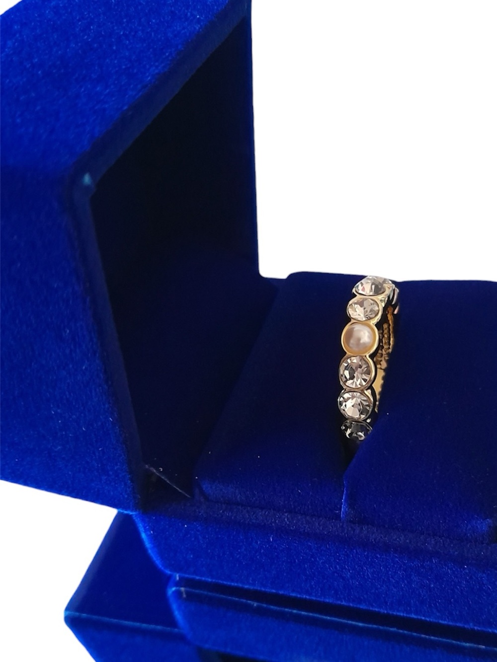 Kurt Geiger London Crystal & Faux Pearl Gold Eternity Ring NIB